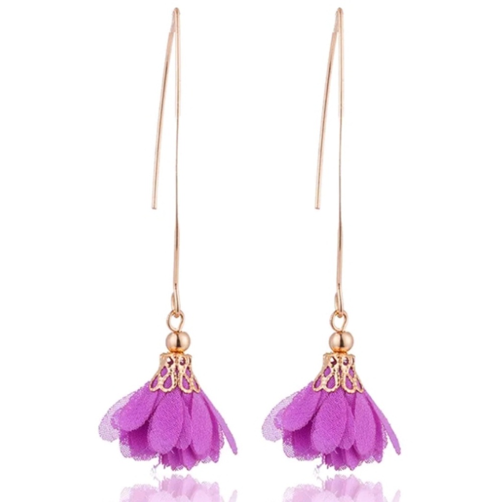 Gold Violet Flower Color Boho Gypsy Earrings